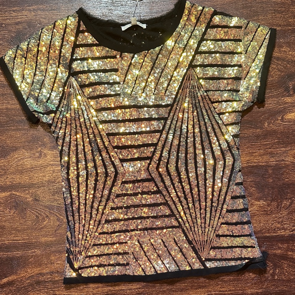 Pastels Black and Gold Sequin Top